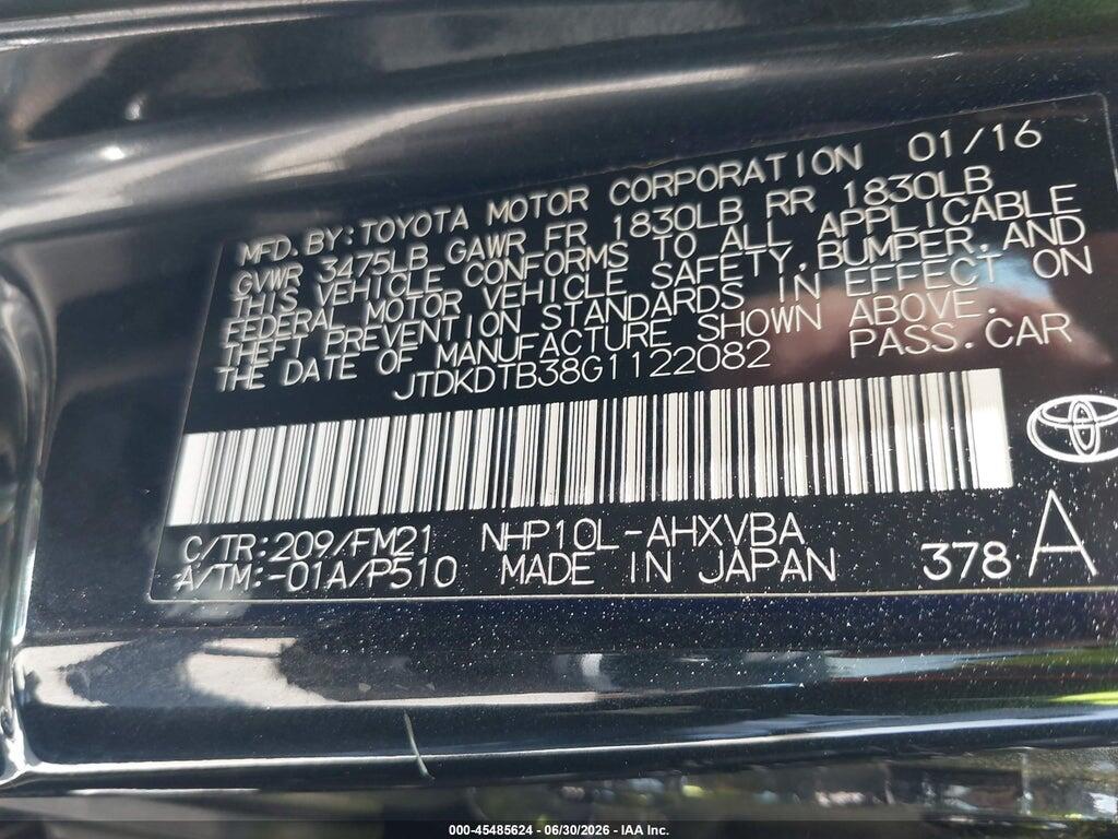 JTDKDTB38G1122082 2016 TOYOTA PRIUS C photo no. 9