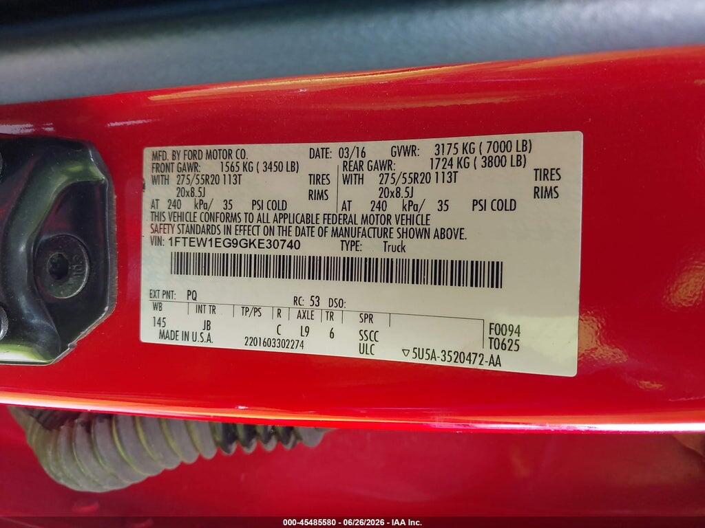 1FTEW1EG9GKE30740 2016 FORD F-150 photo no. 9