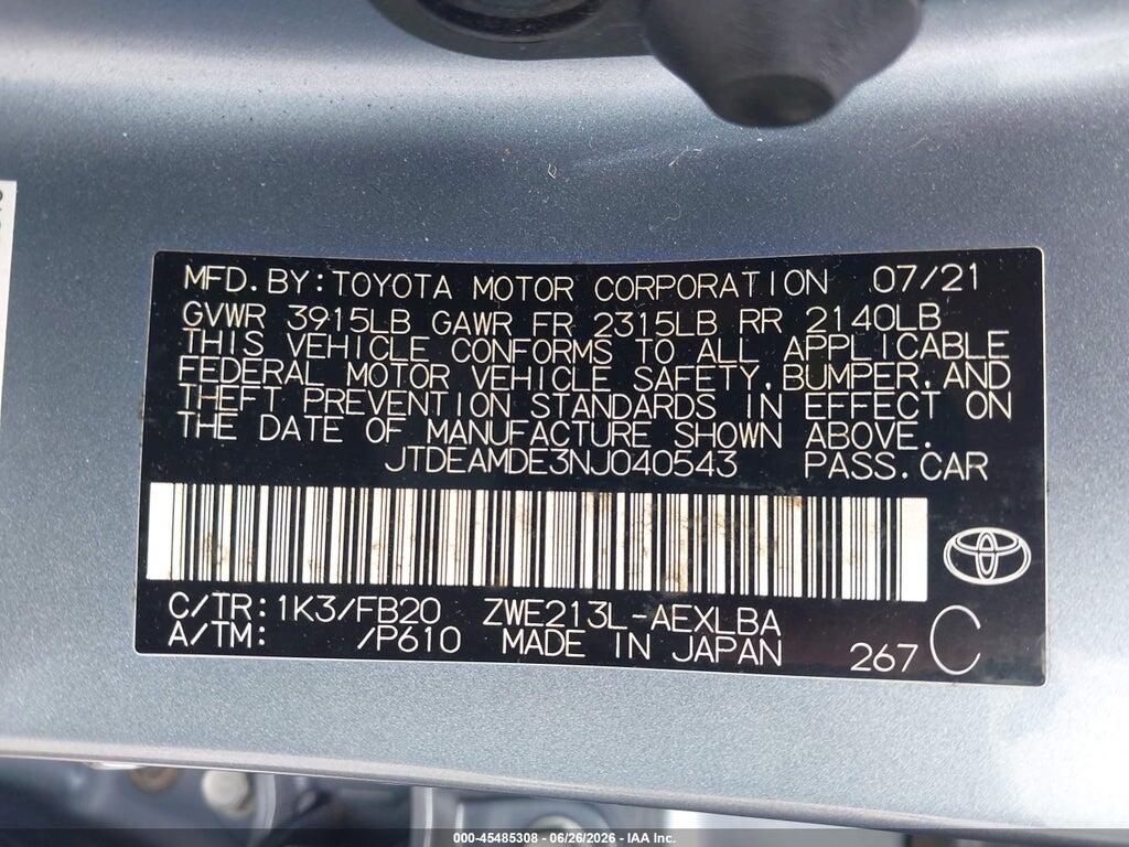 JTDEAMDE3NJ040543 2022 TOYOTA COROLLA photo no. 9