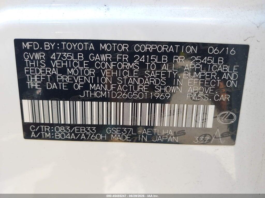 JTHCM1D26G5011969 2016 LEXUS IS 300 photo no. 9