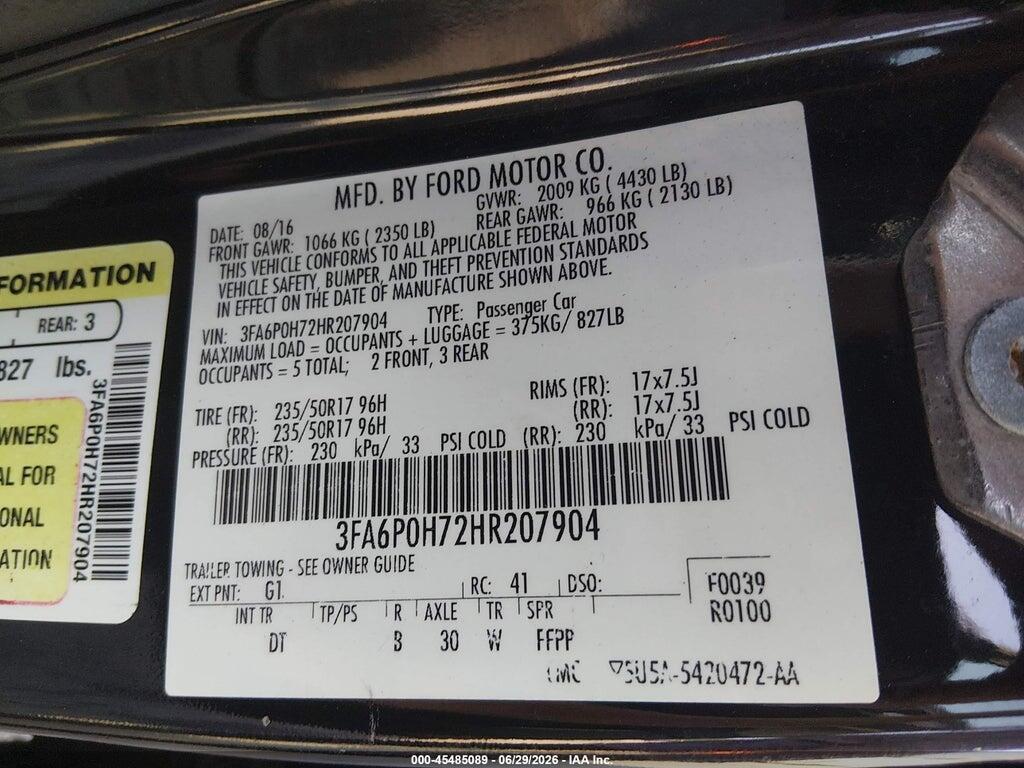 3FA6P0H72HR207904 2017 FORD FUSION photo no. 9
