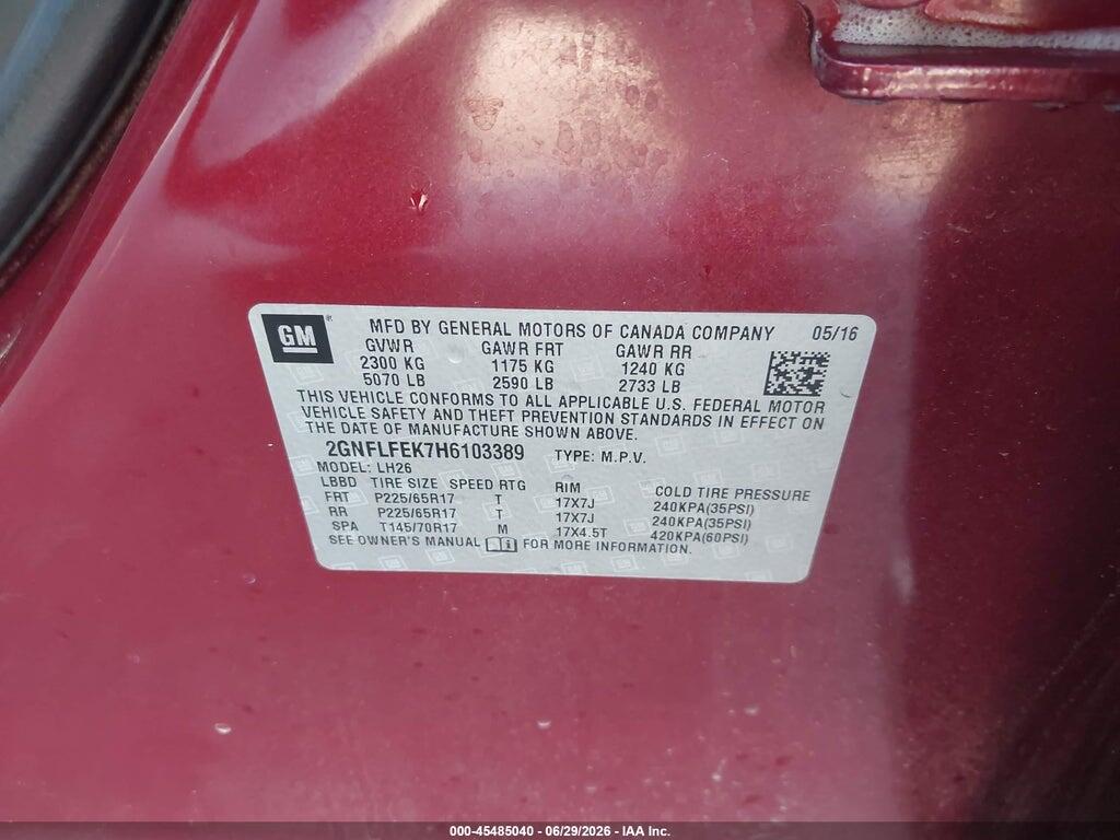 2GNFLFEK7H6103389 2017 CHEVROLET EQUINOX photo no. 9