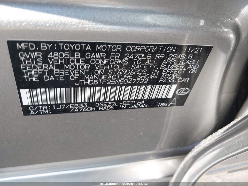 JTHD81F25N5047722 2022 LEXUS IS 300 photo no. 9