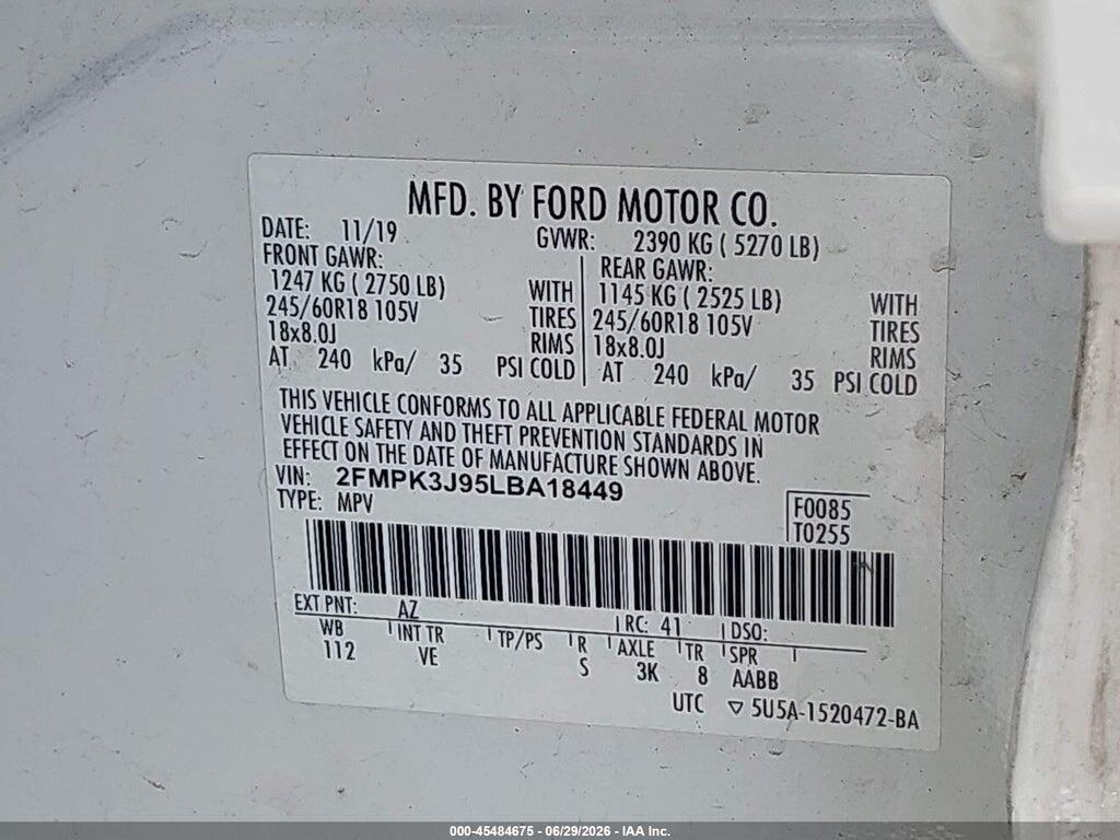 2FMPK3J95LBA18449 2020 FORD EDGE photo no. 9