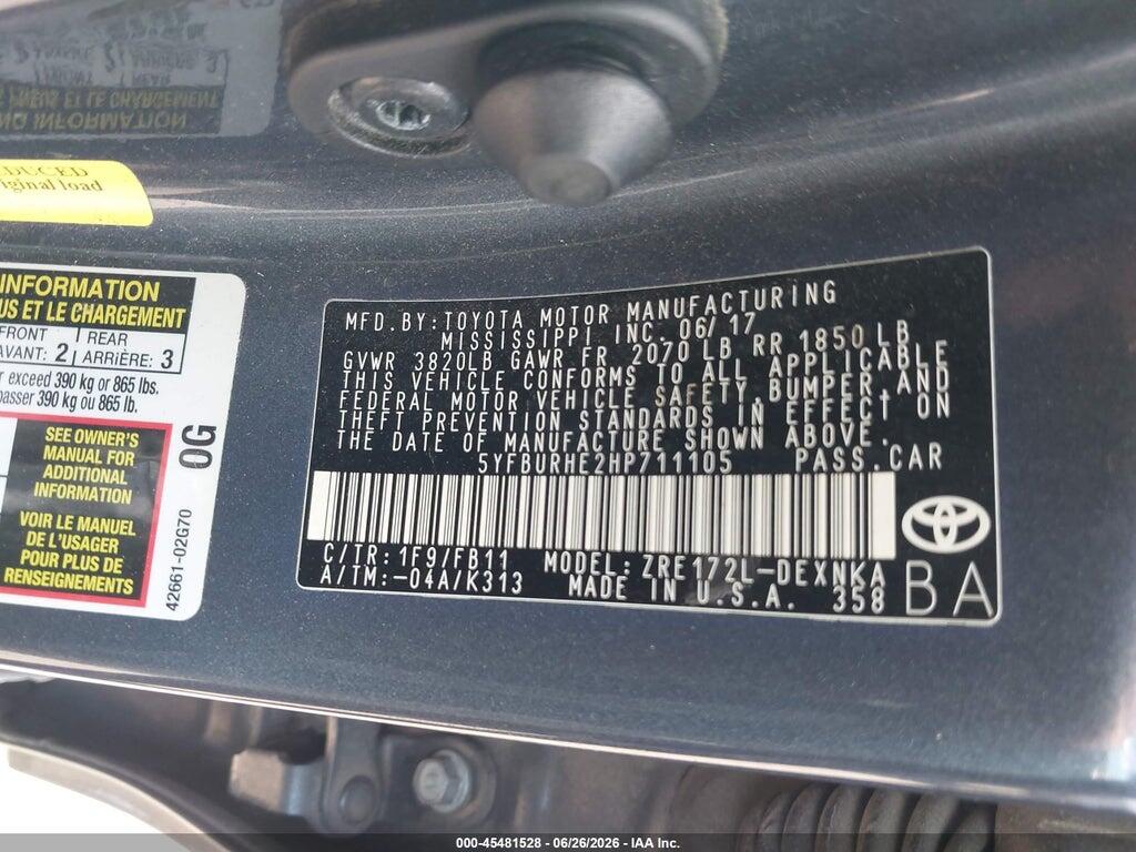 5YFBURHE2HP711105 2017 TOYOTA COROLLA photo no. 9