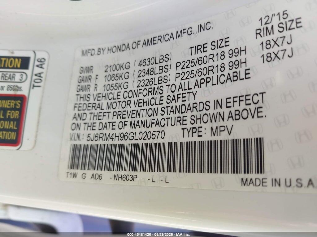 5J6RM4H96GL020570 2016 HONDA CR-V photo no. 9