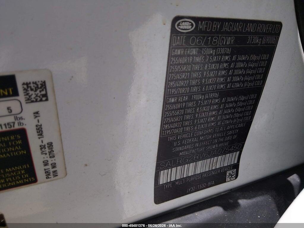 SALRG2RV6JA075450 2018 LAND ROVER DISCOVERY photo no. 9