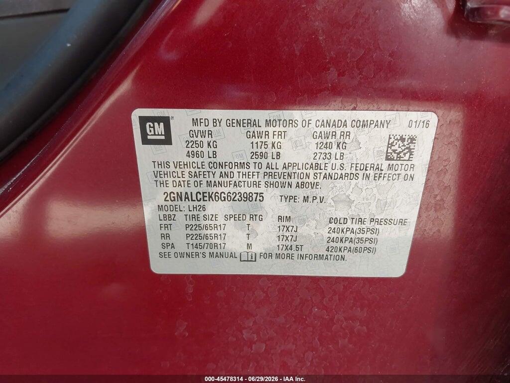 2GNALCEK6G6239875 2016 CHEVROLET EQUINOX photo no. 9