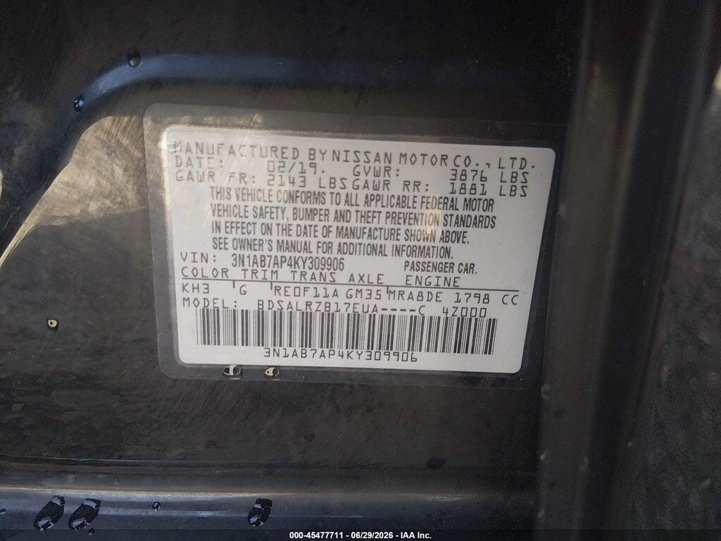 3N1AB7AP4KY309906 2019 NISSAN SENTRA photo no. 9