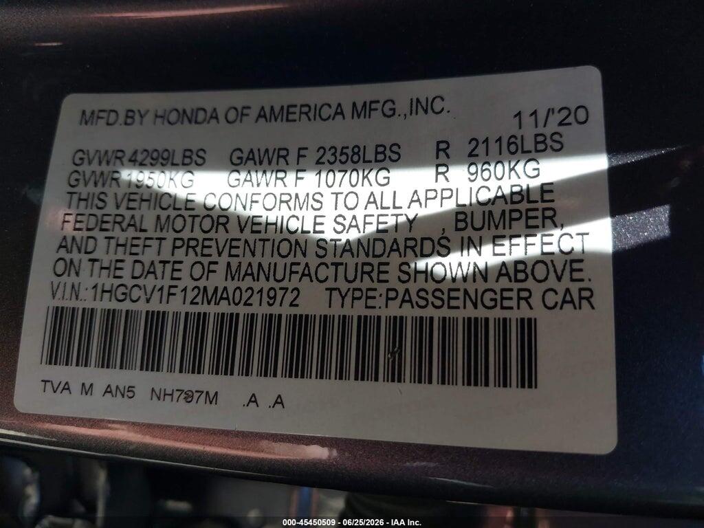 1HGCV1F12MA021972 2021 HONDA ACCORD photo no. 9