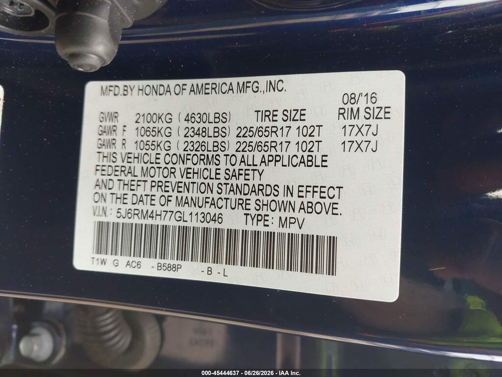 5J6RM4H77GL113046 2016 HONDA CR-V photo no. 9