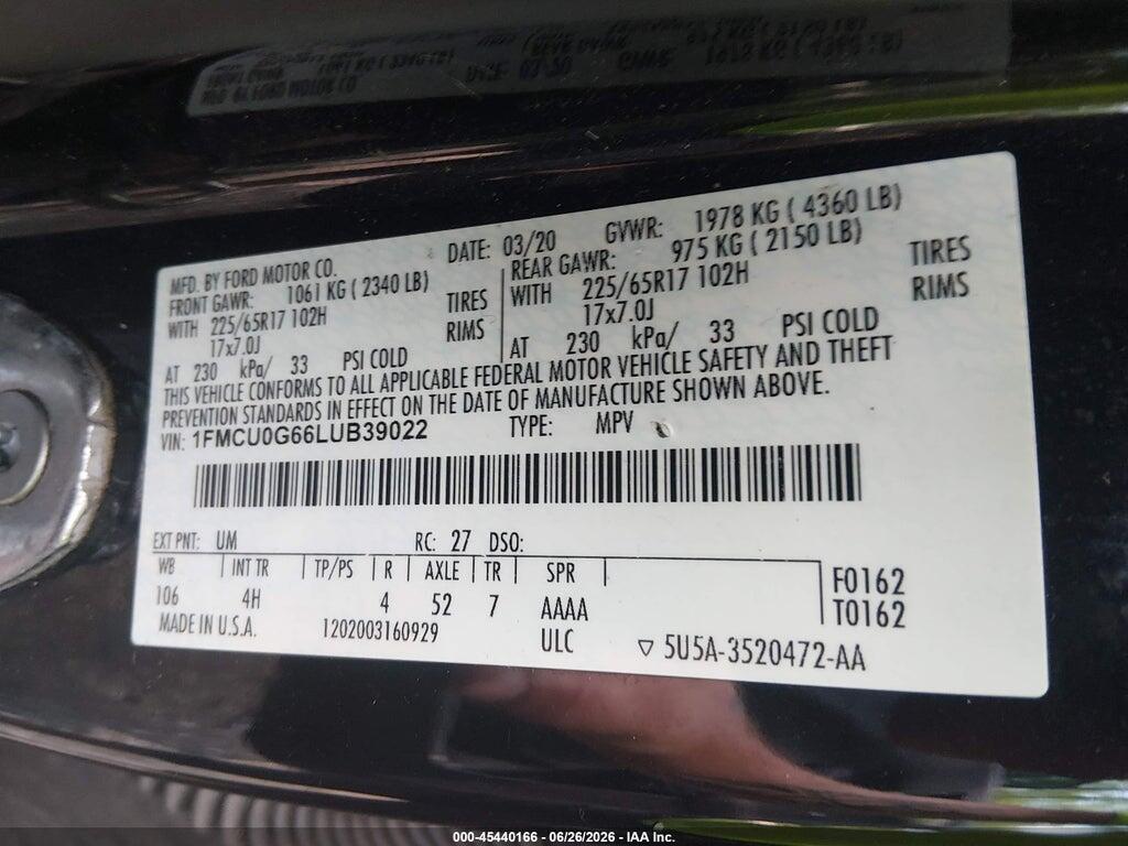 1FMCU0G66LUB39022 2020 FORD ESCAPE photo no. 9