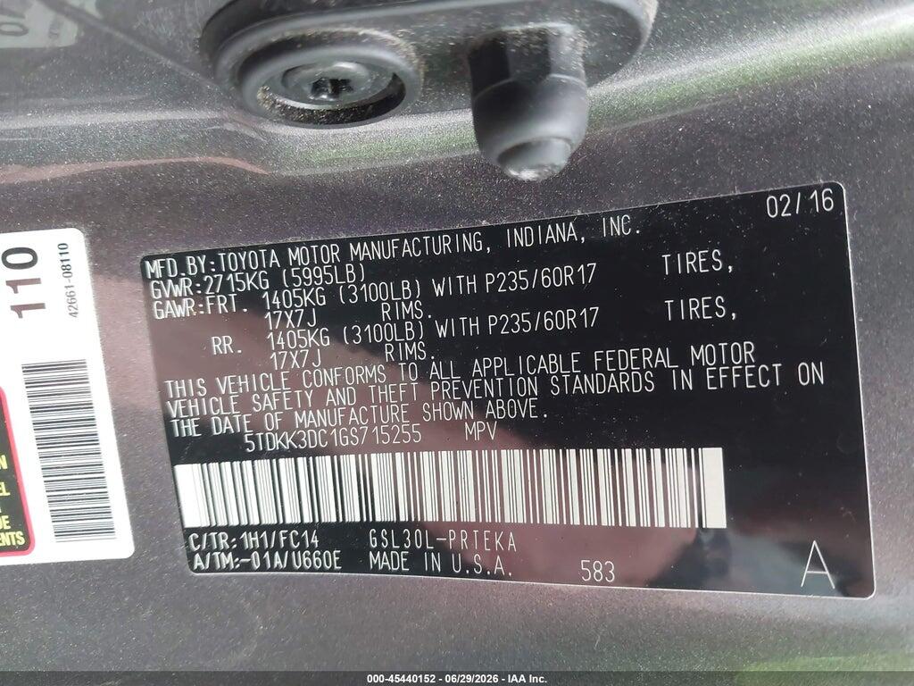 5TDKK3DC1GS715255 2016 TOYOTA SIENNA photo no. 9