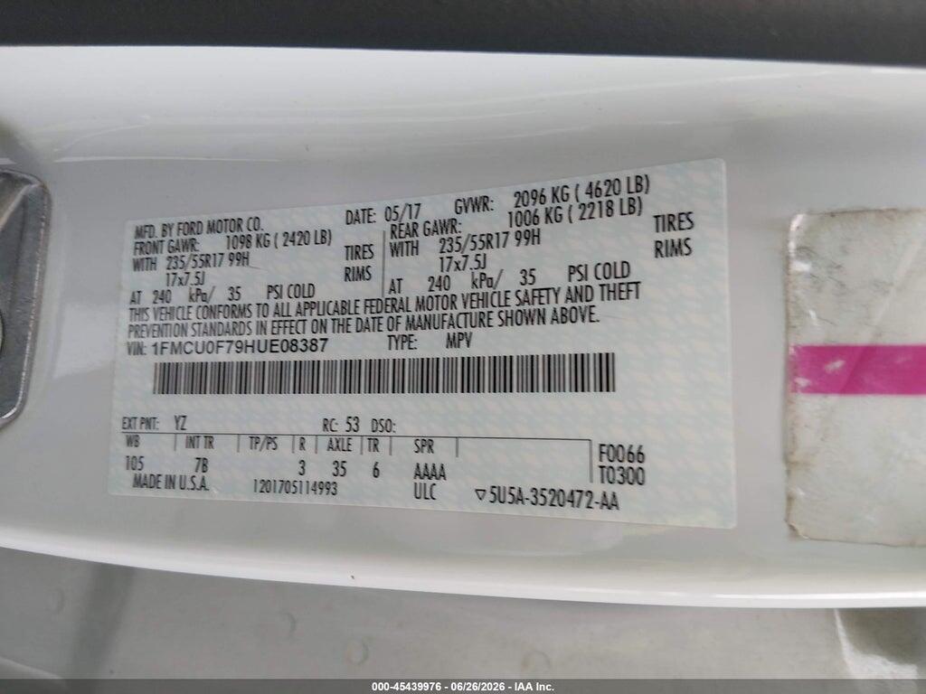 1FMCU0F79HUE08387 2017 FORD ESCAPE photo no. 9
