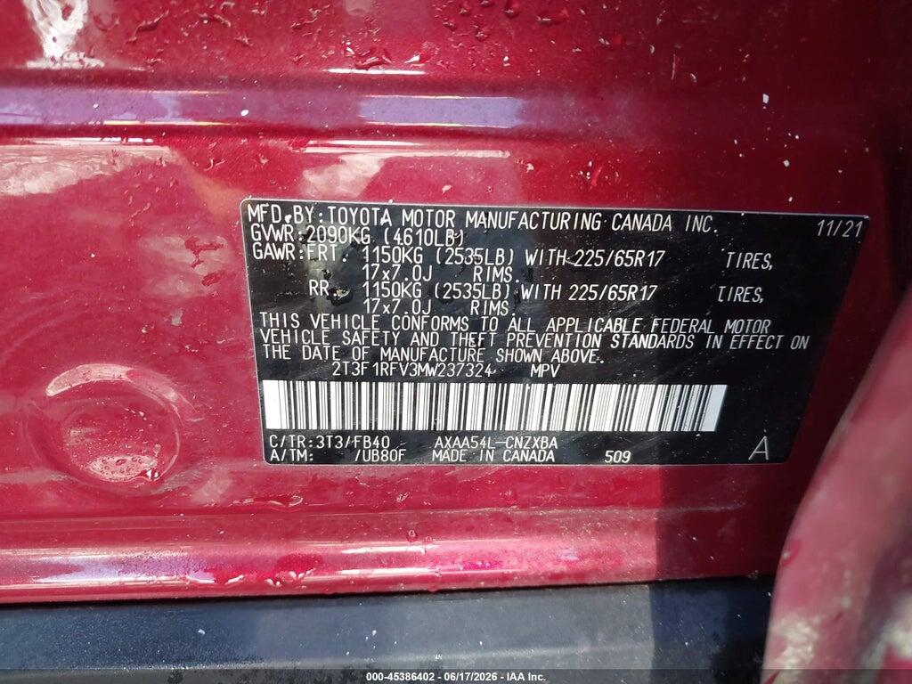 2T3F1RFV3MW237324 2021 TOYOTA RAV4 photo no. 9