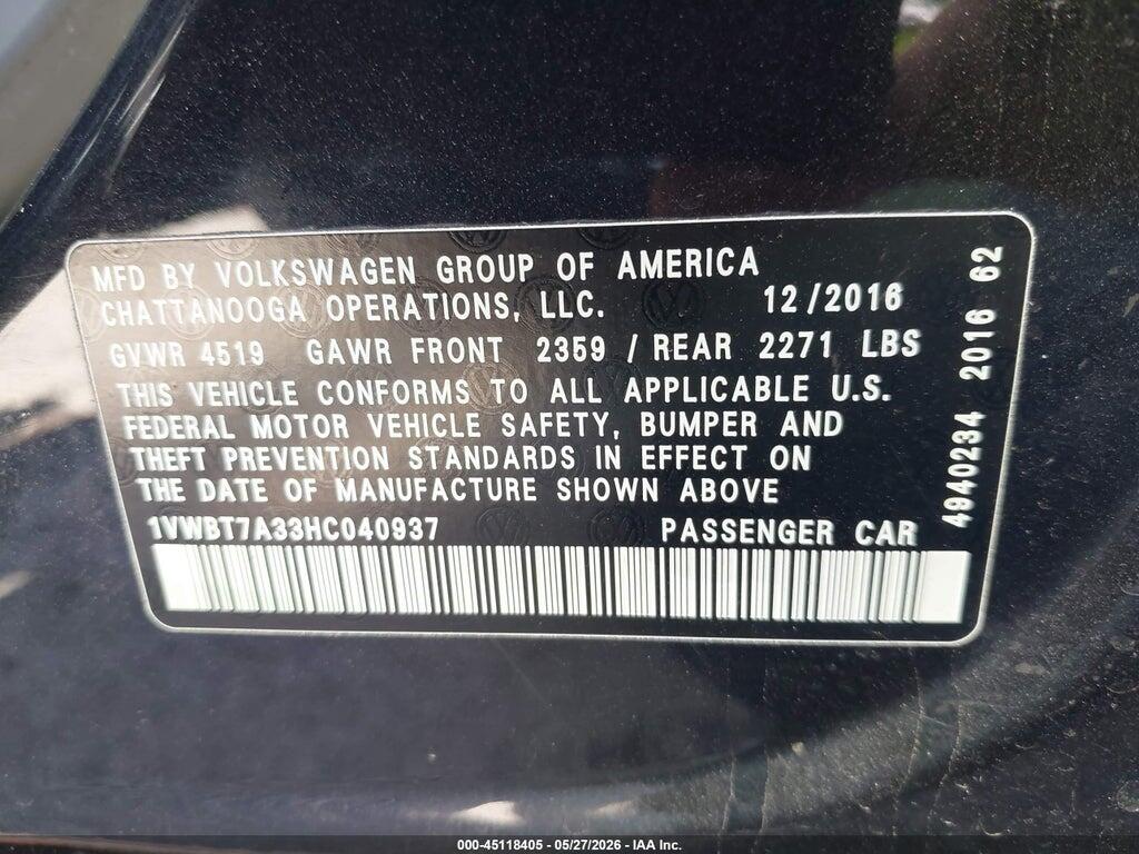 1VWBT7A33HC040937 2017 VOLKSWAGEN PASSAT photo no. 9