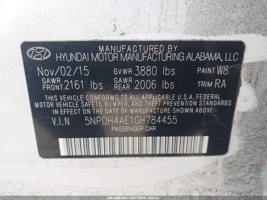 5NPDH4AE1GH784455 2016 HYUNDAI ELANTRA photo no. 9