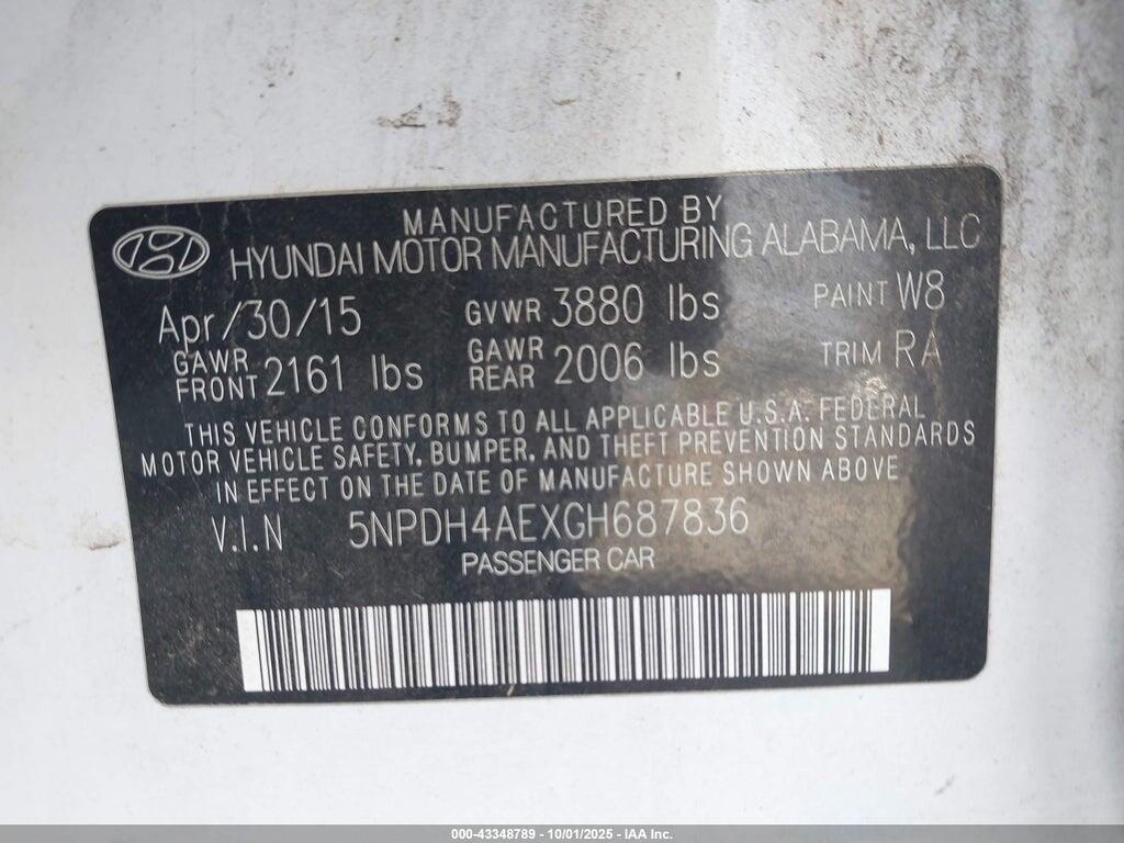 5NPDH4AEXGH687836 2016 HYUNDAI ELANTRA photo no. 9
