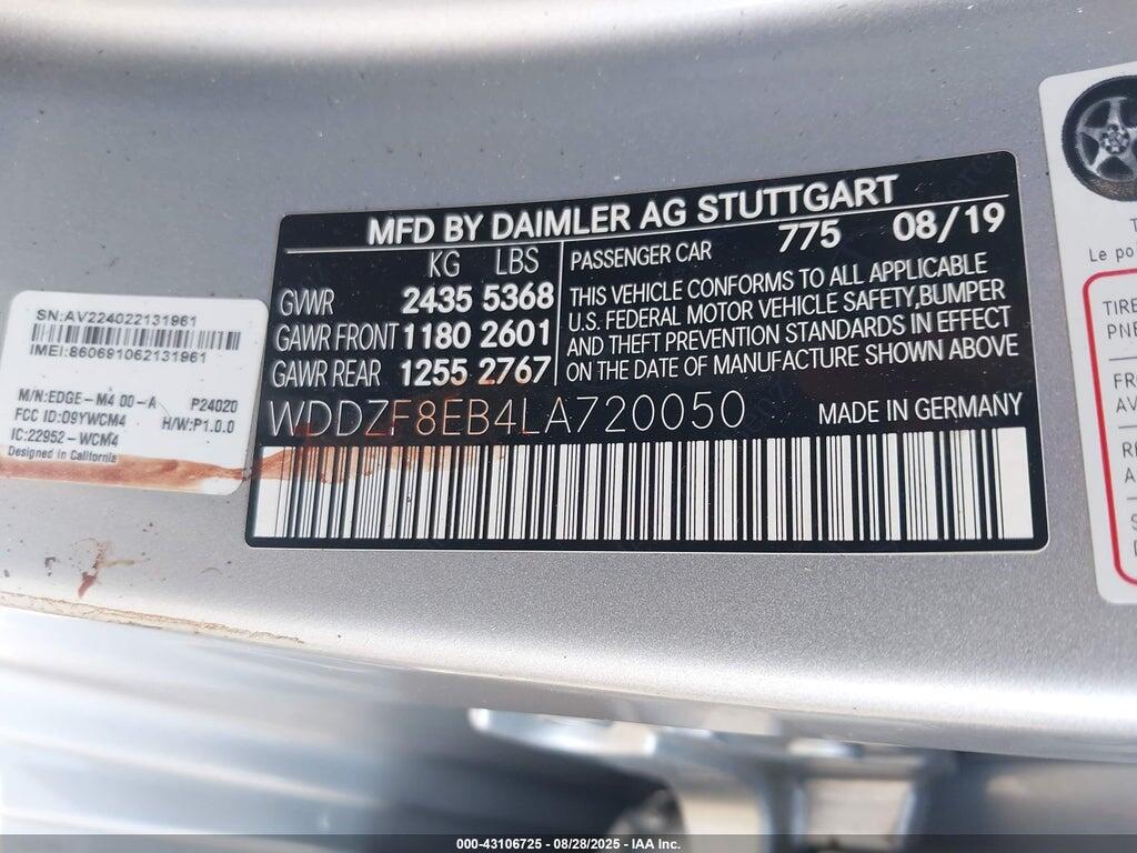 WDDZF8EB4LA720050 2020 MERCEDES-BENZ E 350 photo no. 9