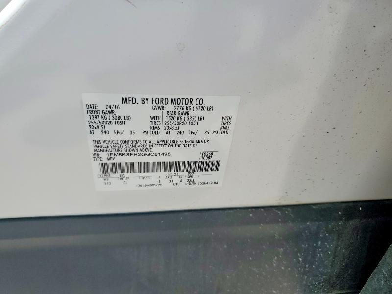 1FM5K8FH2GGC81498 2016 FORD EXPLORER photo no. 12