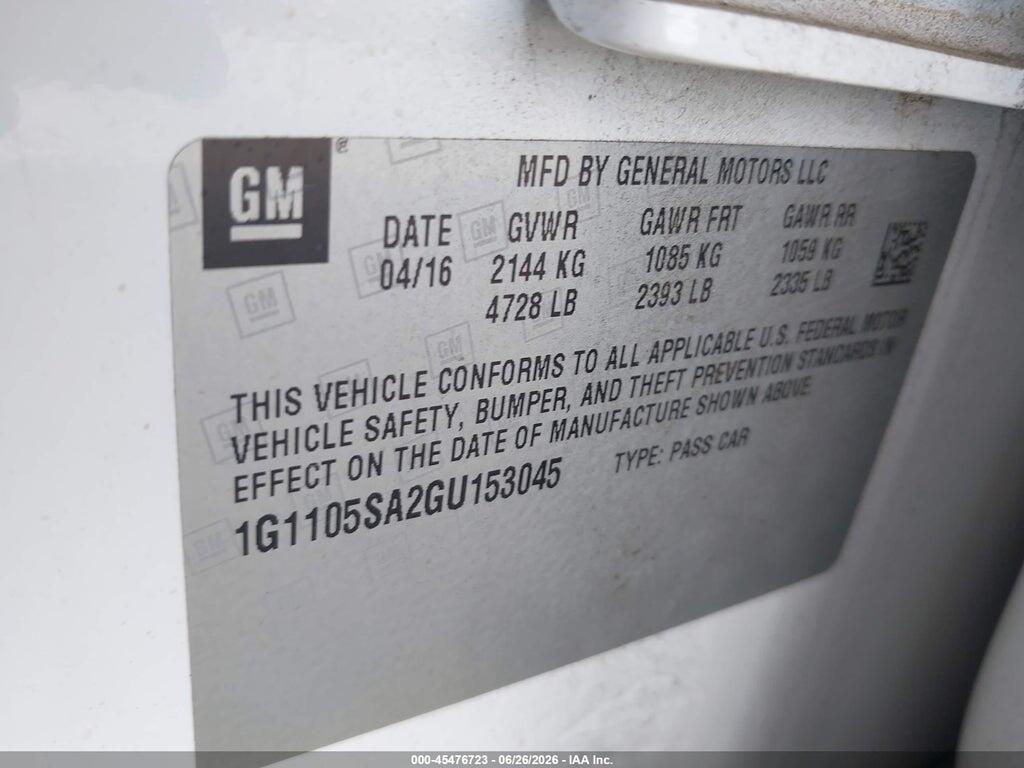 1G1105SA2GU153045 2016 CHEVROLET IMPALA photo no. 9