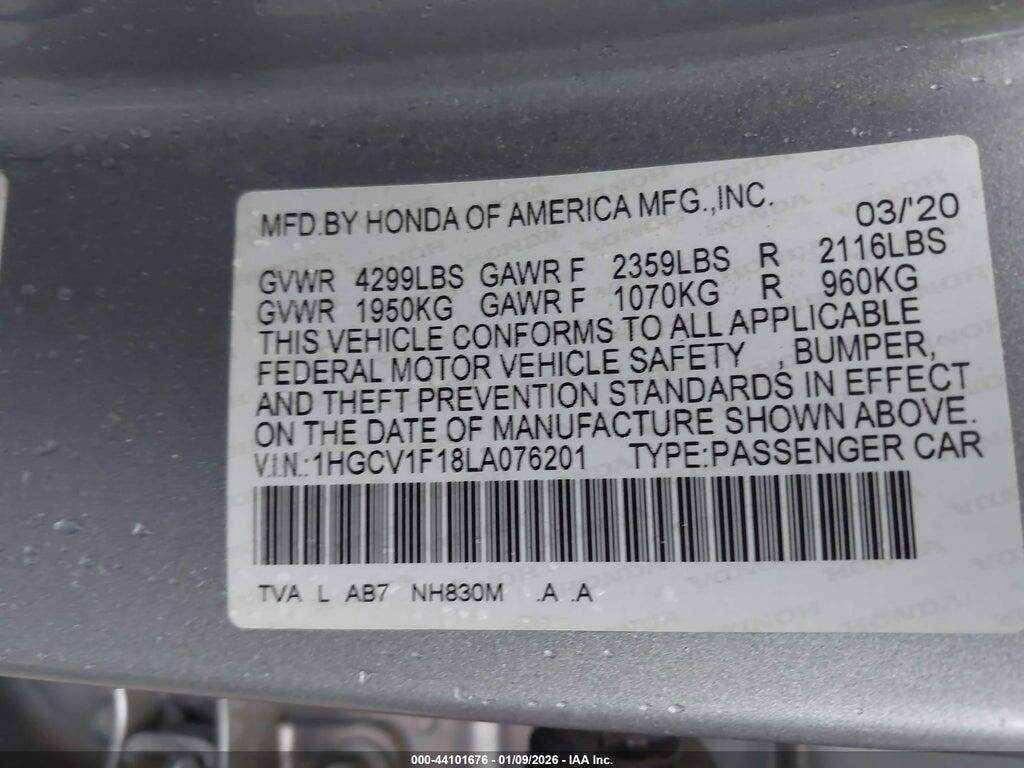 1HGCV1F18LA076201 2020 HONDA ACCORD photo no. 9