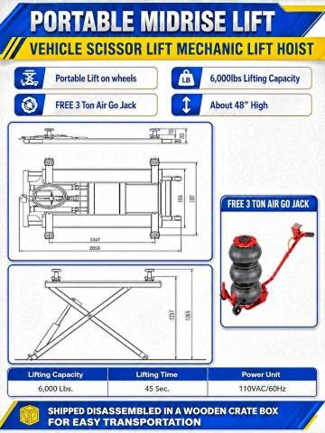 2026 PORTABLE SCISSOR CAR LIFT MID RISE MECHANIC LIFT — Фото 10 из 10