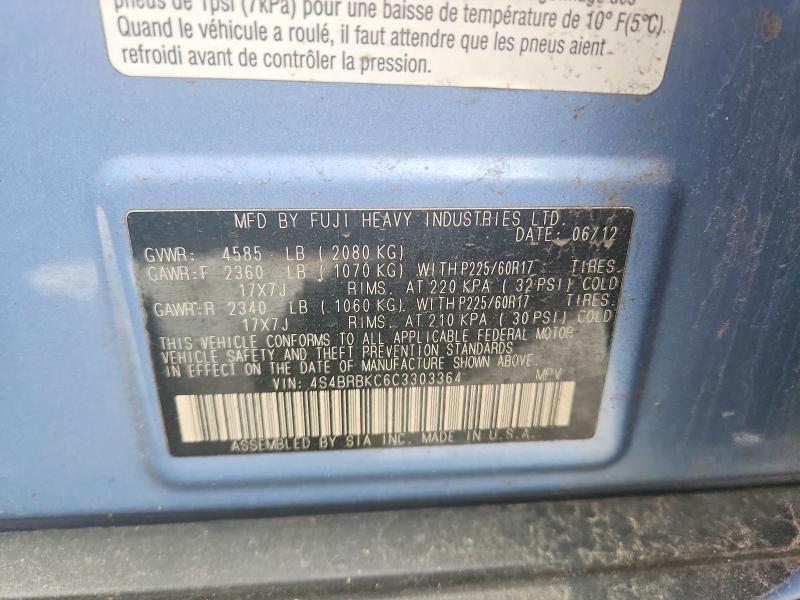 4S4BRBKC6C3303364 2012 SUBARU OUTBACK photo no. 12