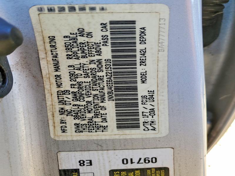 2010 TOYOTA COROLLA BASE — Фото 12 из 12