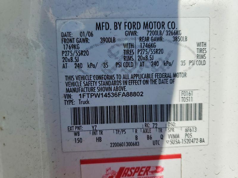 1FTPW14536FA88802 2006 FORD F150 photo no. 12