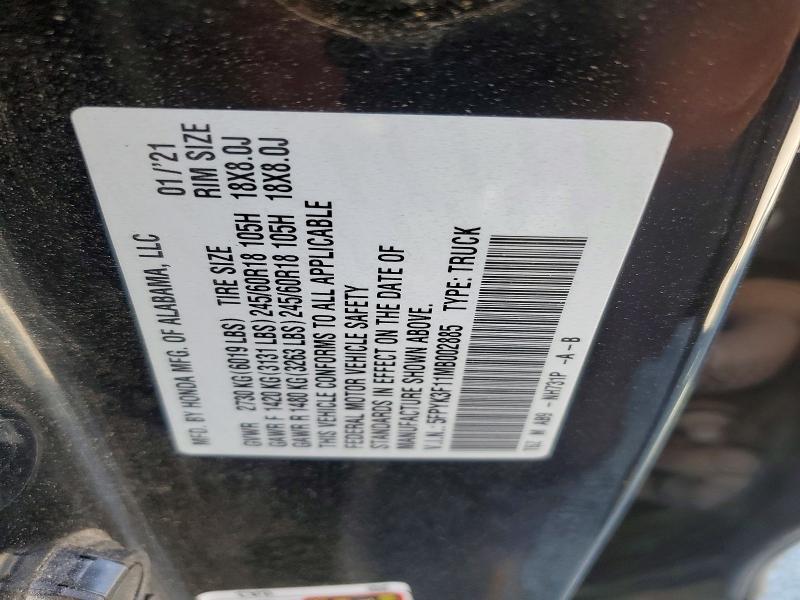 5FPYK3F11MB002885 2021 HONDA RIDGELINE photo no. 12