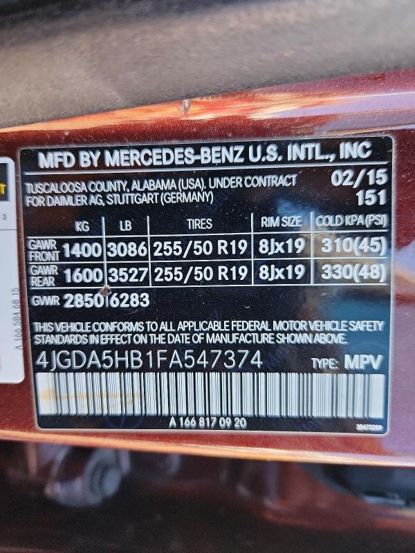 2015 MERCEDES-BENZ ML 350 4MATIC — Фото 13 из 13