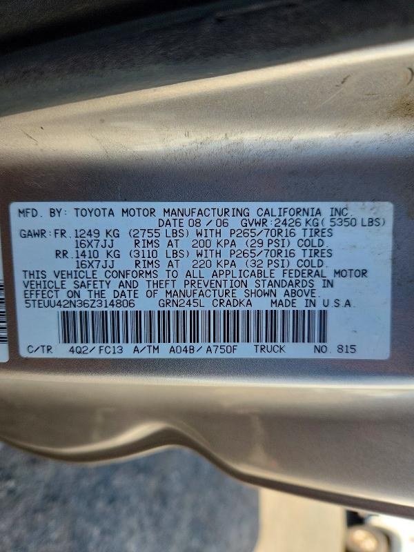 2006 TOYOTA TACOMA ACCESS CAB — Фото 13 из 13