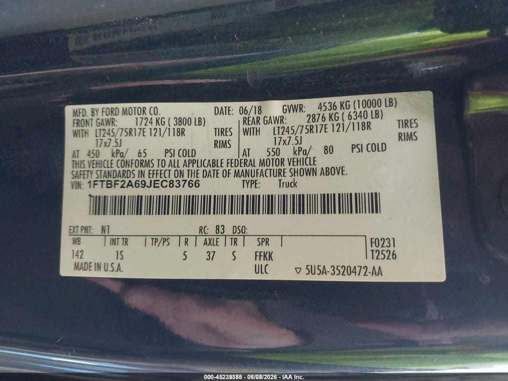 1FTBF2A69JEC83766 2018 FORD F-250 photo no. 9