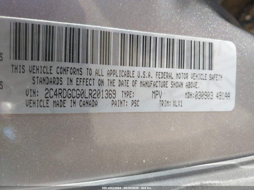 2C4RDGCG0LR201369 2020 DODGE GRAND CARAVAN photo no. 9