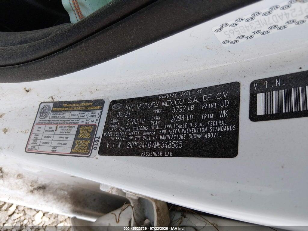3KPF24AD7ME348565 2021 KIA FORTE photo no. 9