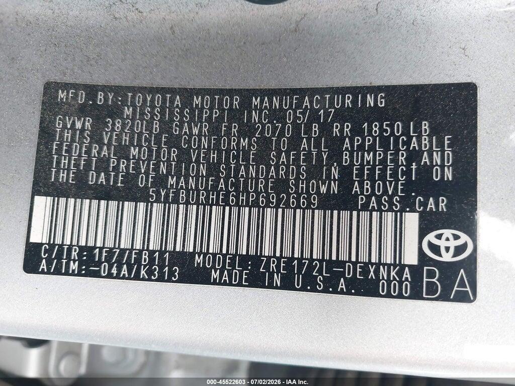 5YFBURHE6HP692669 2017 TOYOTA COROLLA photo no. 9