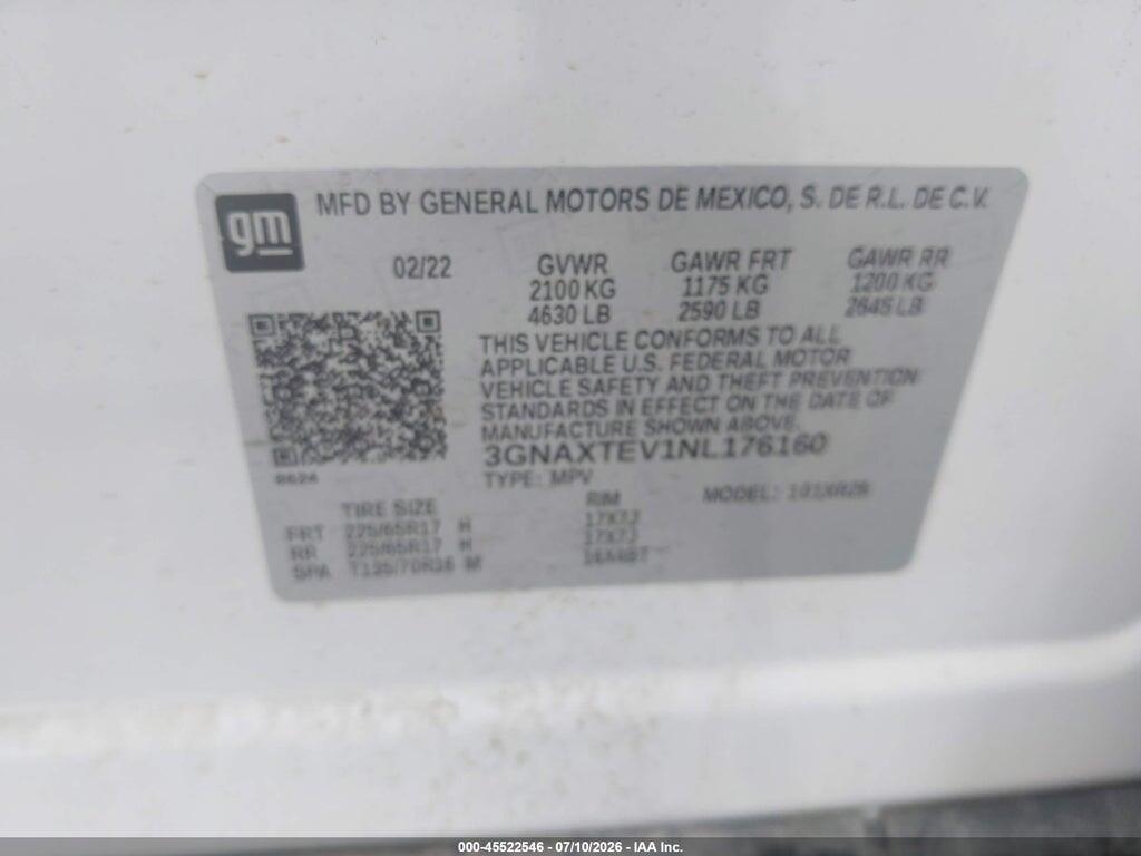 3GNAXTEV1NL176160 2022 CHEVROLET EQUINOX photo no. 9