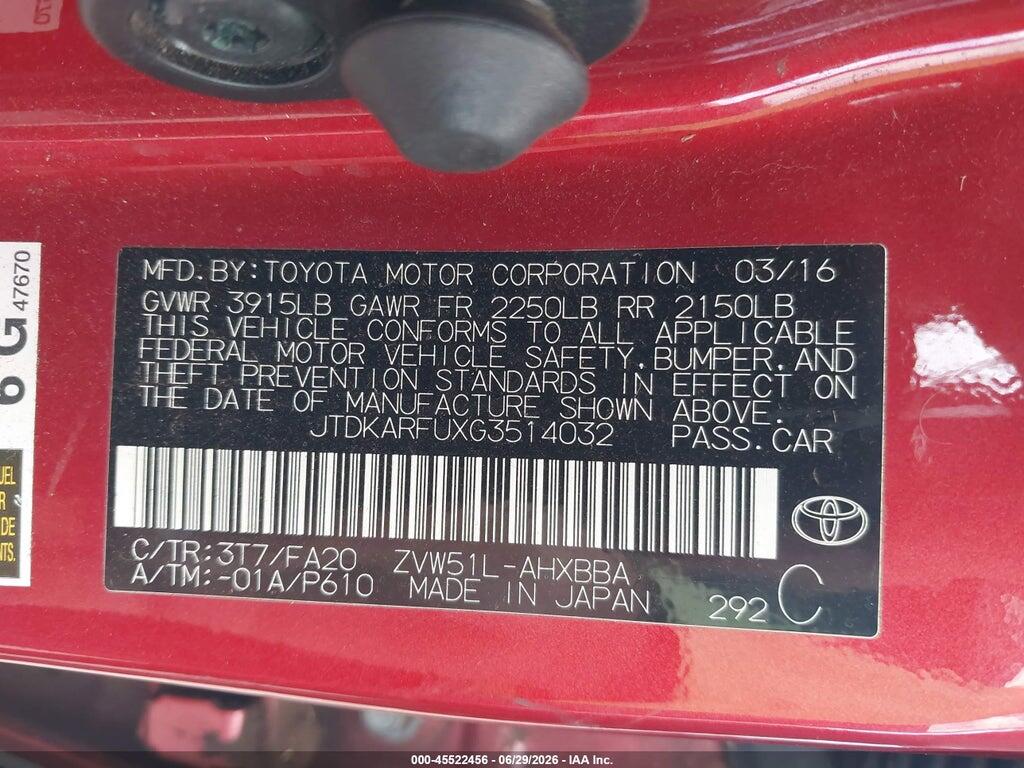 JTDKARFUXG3514032 2016 TOYOTA PRIUS photo no. 9