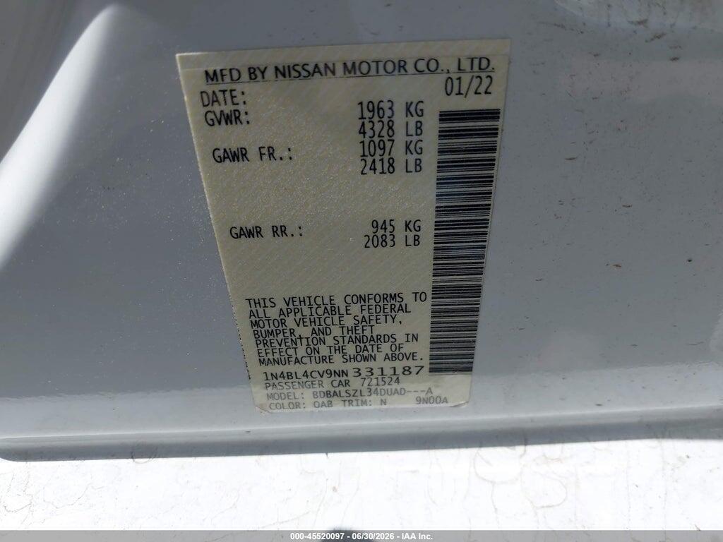 1N4BL4CV9NN331187 2022 NISSAN ALTIMA photo no. 9