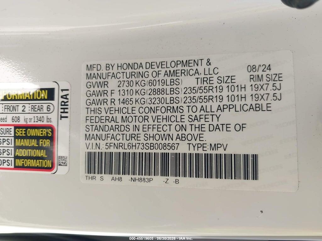 5FNRL6H73SB008567 2025 HONDA ODYSSEY photo no. 9