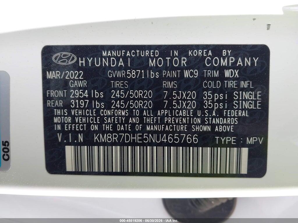 KM8R7DHE5NU465766 2022 HYUNDAI PALISADE photo no. 9