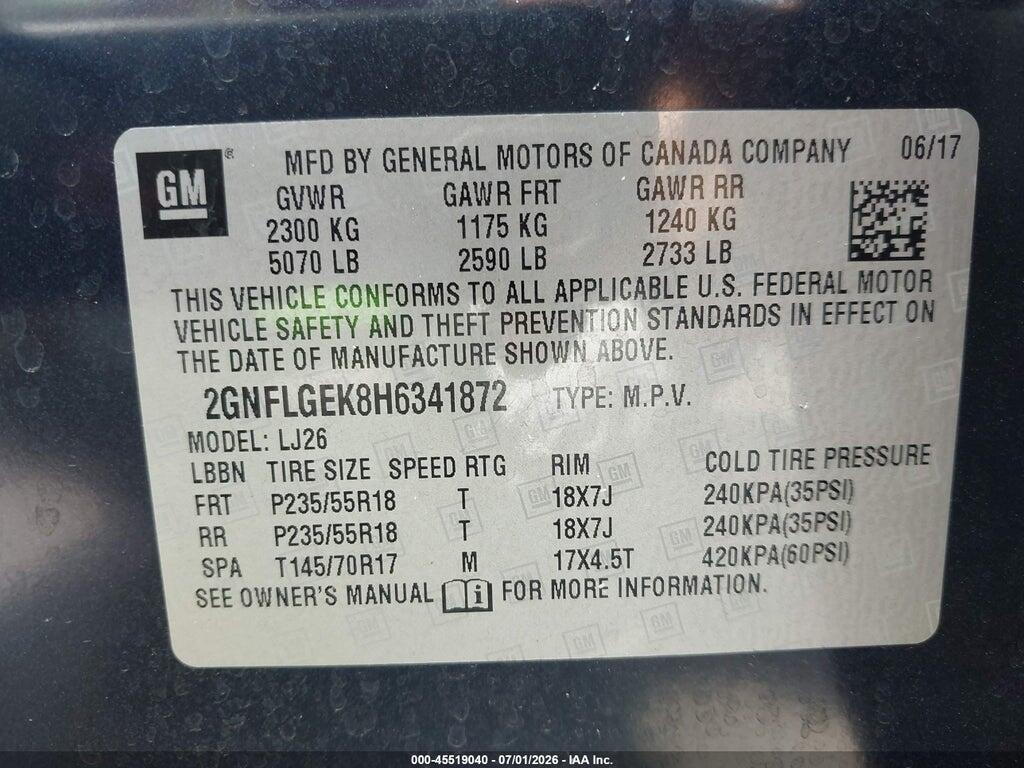 2GNFLGEK8H6341872 2017 CHEVROLET EQUINOX photo no. 9