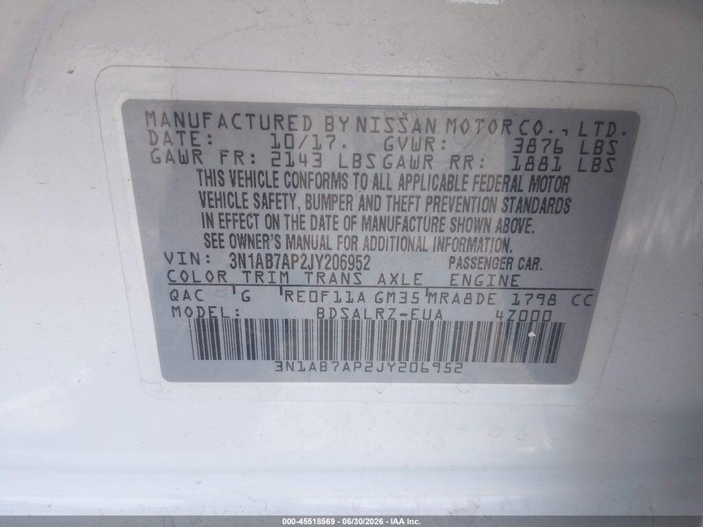3N1AB7AP2JY206952 2018 NISSAN SENTRA photo no. 9
