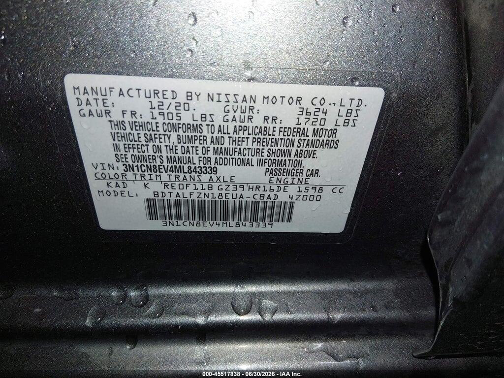 3N1CN8EV4ML843339 2021 NISSAN VERSA photo no. 9