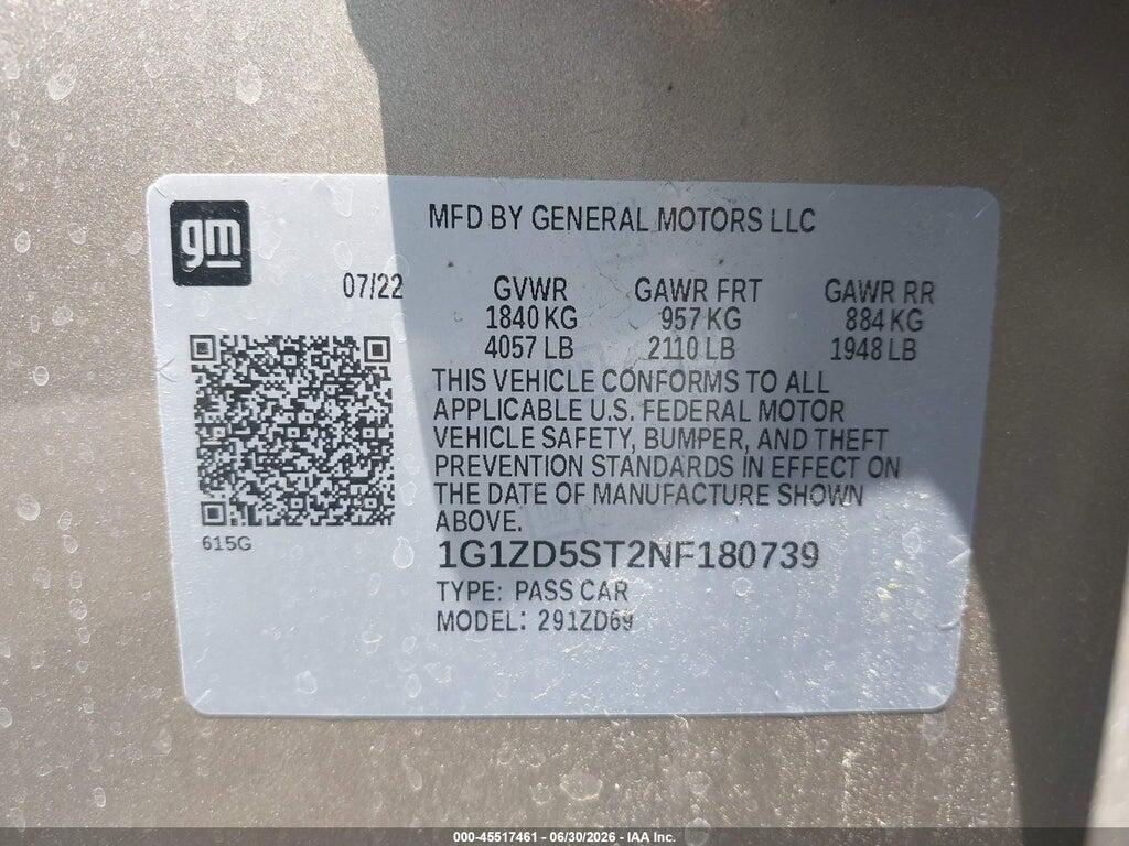 1G1ZD5ST2NF180739 2022 CHEVROLET MALIBU photo no. 9