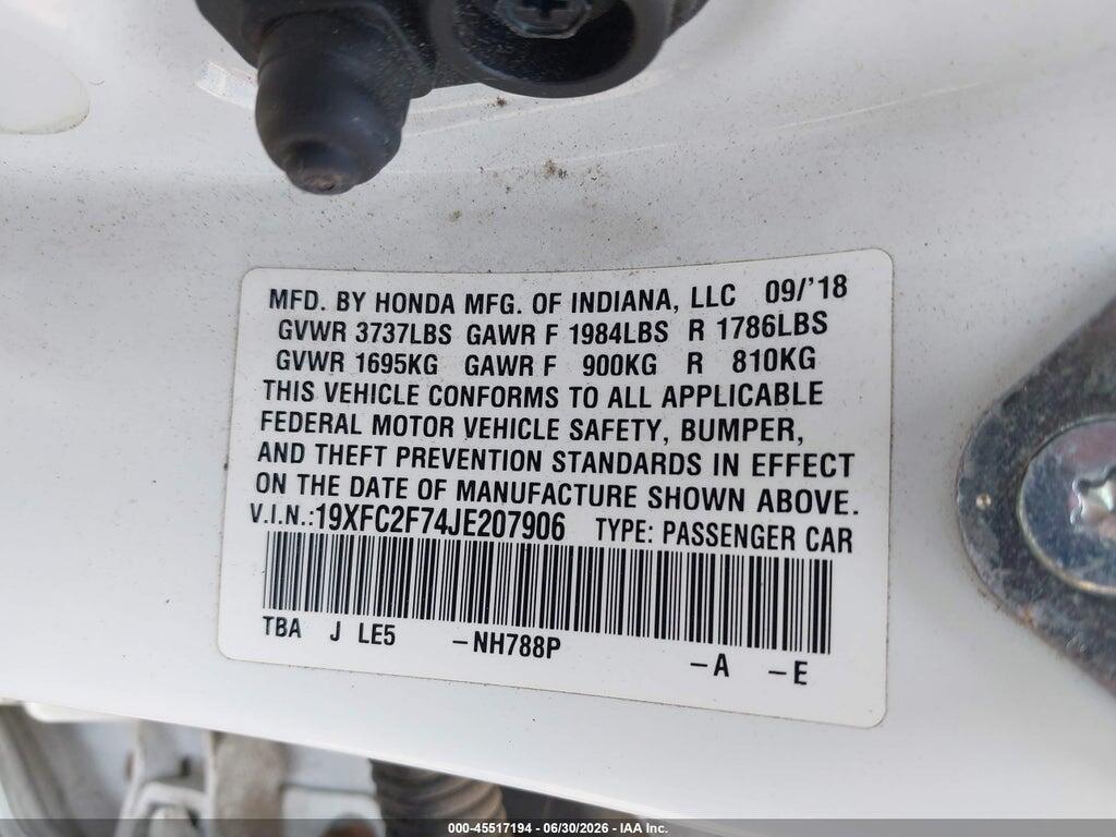 19XFC2F74JE207906 2018 HONDA CIVIC photo no. 9