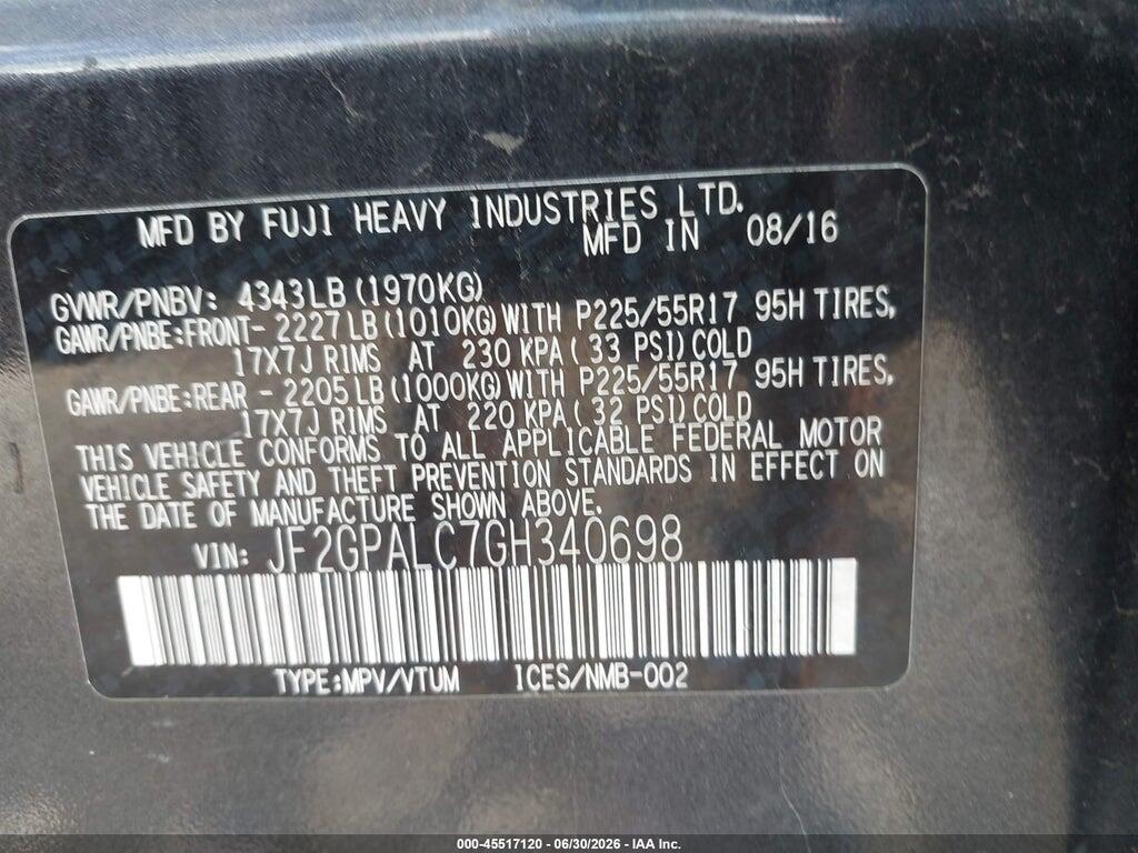 JF2GPALC7GH340698 2016 SUBARU CROSSTREK photo no. 9