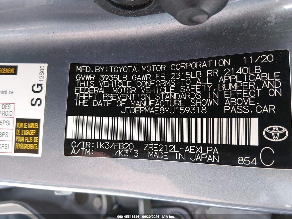 JTDEPMAE8MJ159318 2021 TOYOTA COROLLA photo no. 9