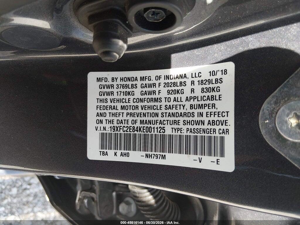 19XFC2E84KE001125 2019 HONDA CIVIC photo no. 8